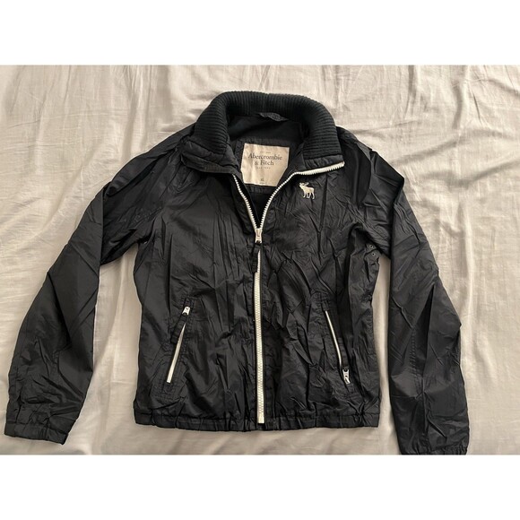 Y2K Abercrombie A&F Windbreaker Dun Brook Jacket Nylon High Collar Navy Blue XL - Picture 3 of 14